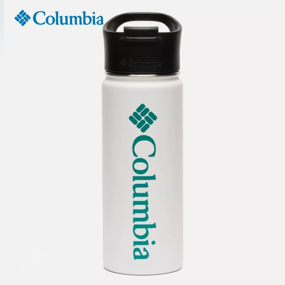 Columbia White Bottle with Black Cap and Teal Logo
